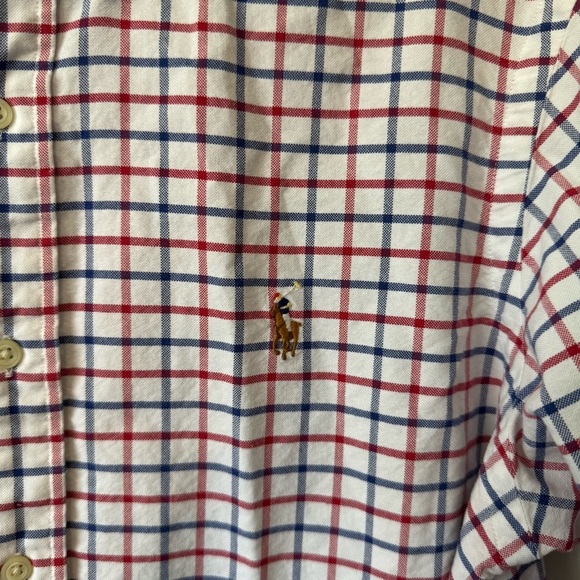 RALPH LAUREN Size M Oxford Shirt Red White and Blue Casual Button Down - Picture 2 of 5